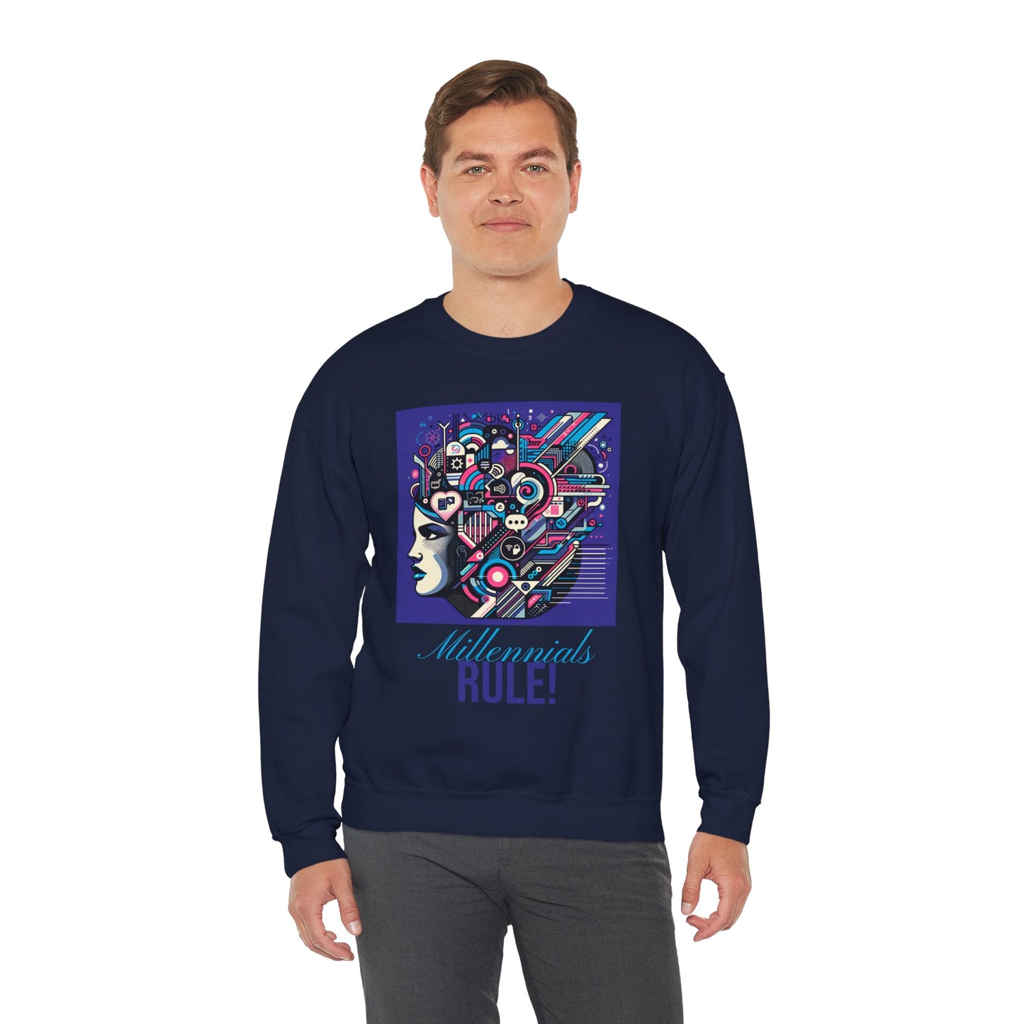 Futuristic Mind Unisex Crewneck Sweatshirt - Bold Graphic Design for Tech Enthusiasts
