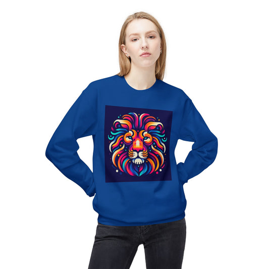 Vibrant Lion Design Unisex Fleece Sweatshirt - Cozy and Colorful Apparel