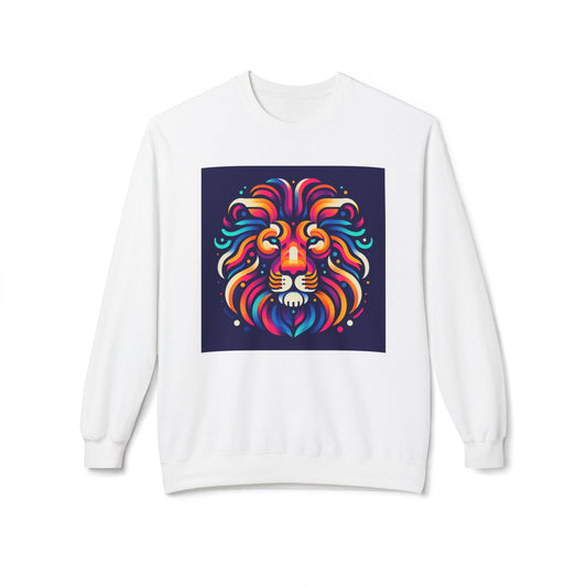 Vibrant Lion Design Unisex Fleece Sweatshirt - Cozy and Colorful Apparel
